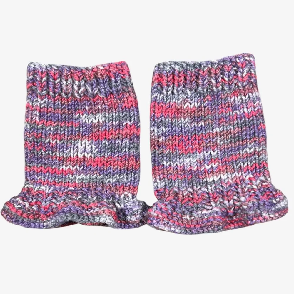 Handknit Wrist Warmers  Blue & Pink Ruffle Cuff